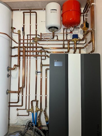 Neatly arranged copper pipework